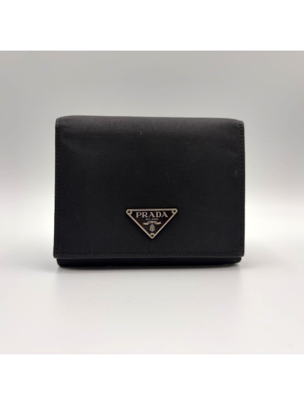 Prada Nylon Black Trifold Wallet Silver